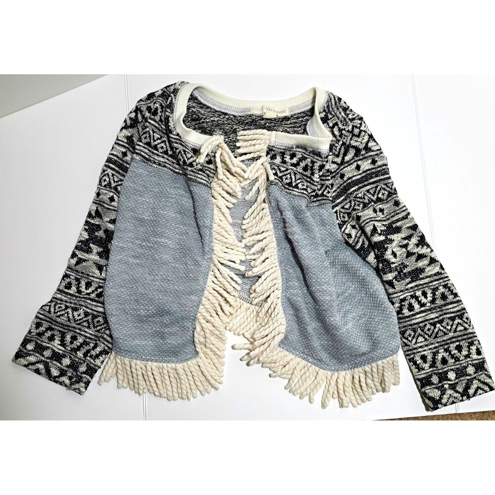 Fair Isle Knit Open-Front  Fringe Girl's Cardigan Sweater. Self Esteem Size 4